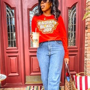 Target Radiate Black Joy Graphic Orange Long Sleeve T-Shirt Size. Large